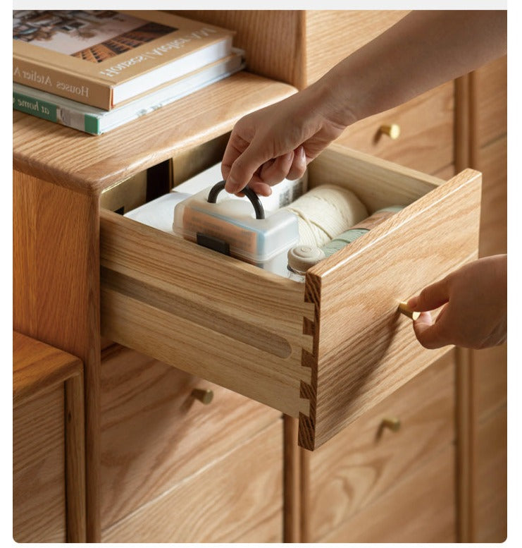Oak Solid Wood Side Cabinet, Multi-Functional Storage.