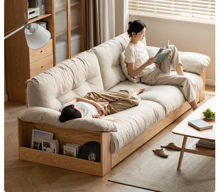 Oak Solid Wood Floor Storage Sofa, Goose Down.