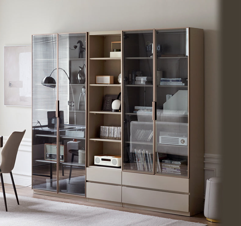 Poplar Solid Wood Combination Bookcase, Glass Door Cabinet
