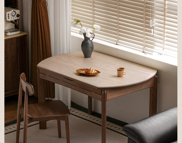 Black Walnut Solid Wood Folding Dining Table with Rock Plate Round Top