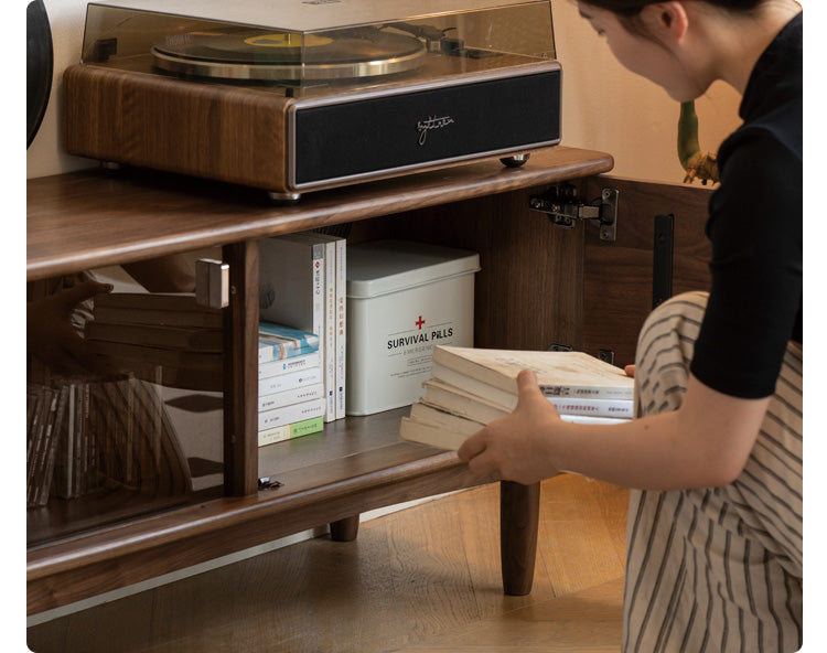 Black Walnut Solid Wood Retro Large Capacity TV Cabinet.