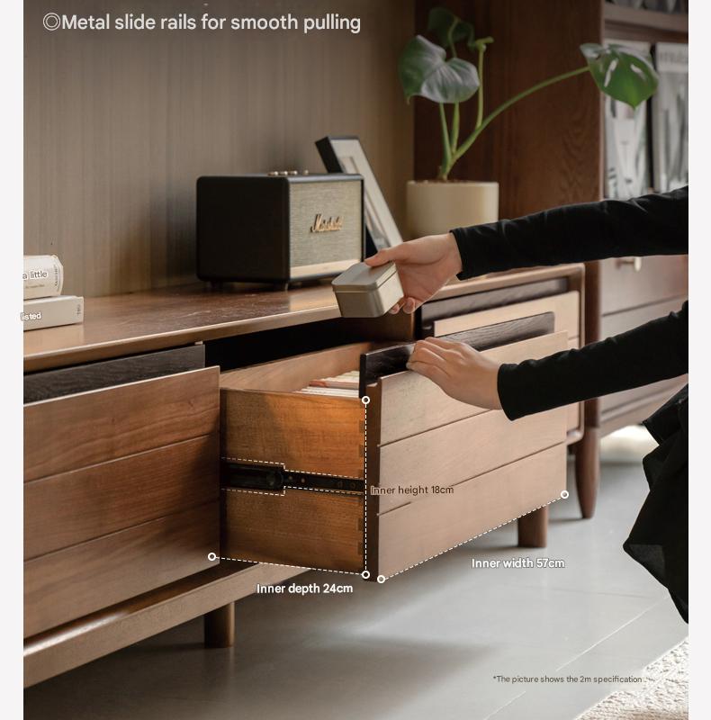 Black Walnut, Oak Solid Wood Floor Modern TV Cabinet.