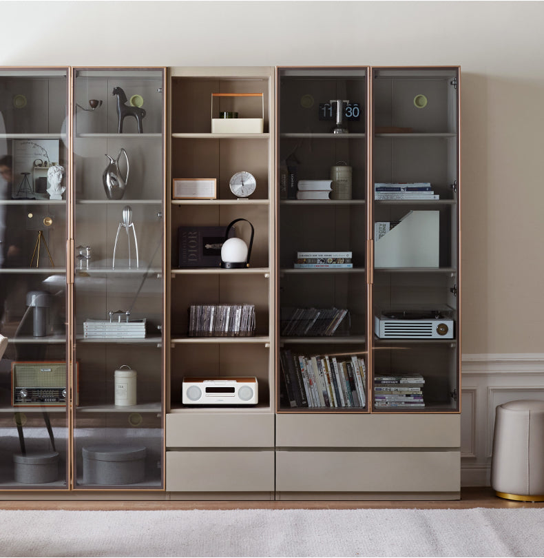 Solid RubberWood Combination Bookcase, Glass Door Cabinet