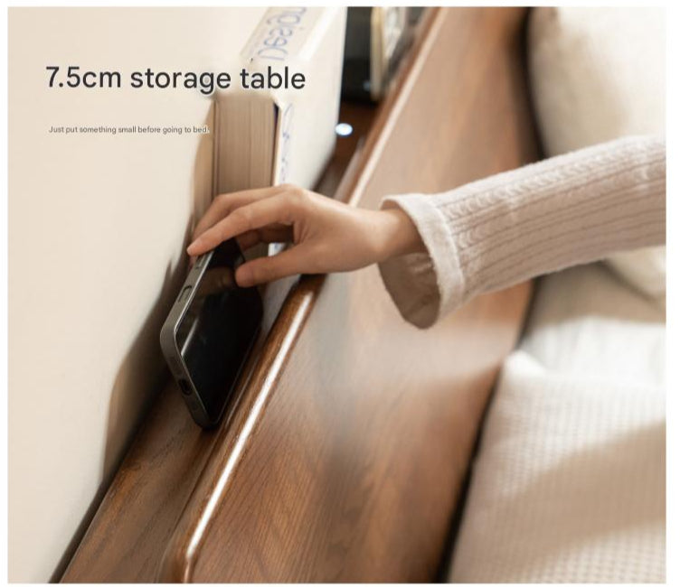 Oak solid wood bed with light, storage space