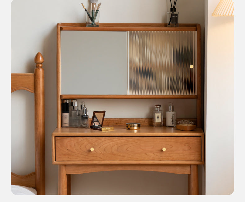 Cherry, Birch Solid Wood Multi-Functional Storage Vanity Table.