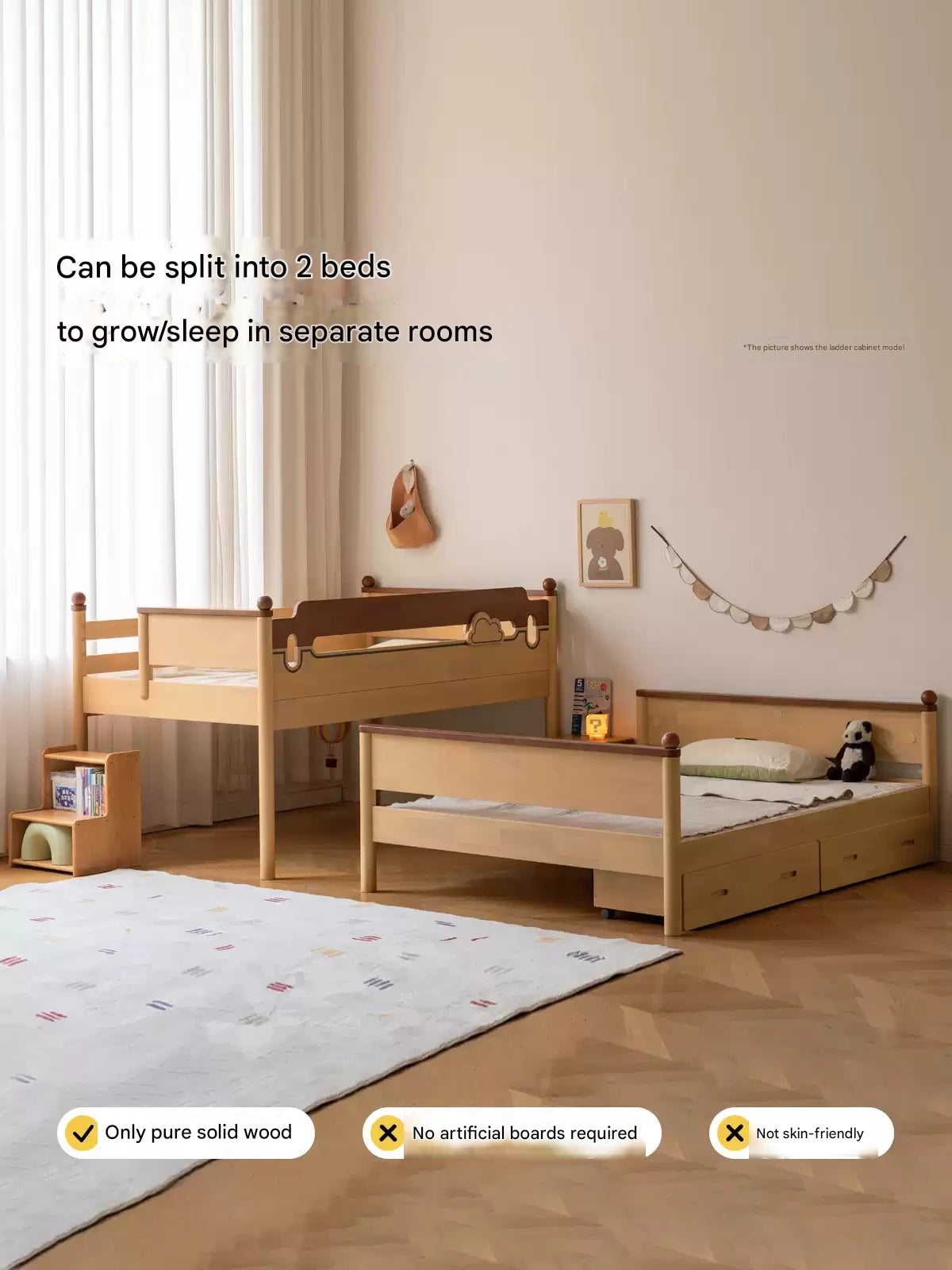 Rubber wood bunk bed.