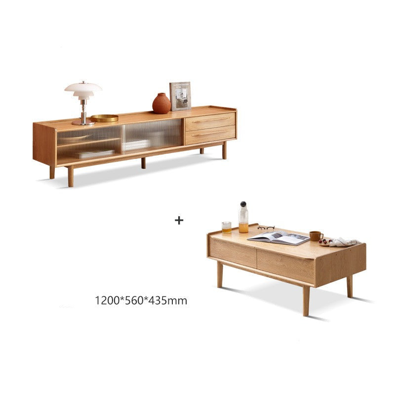 Oak solid wood TV stand sliding door"