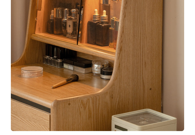 Oak, Ash Solid Wood Vanity Table with Shelf.