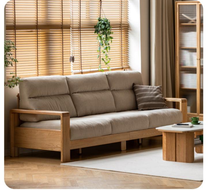 Oak Solid Wood Fabric Sofa Modern.