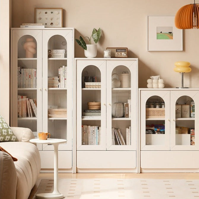 Rubberwood, Ash Solid Wood Bookcase With Door Bookshelf French Cream Style