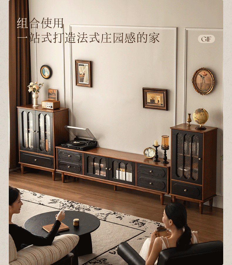 Ash Solid Wood French Retro Side Cabinet.