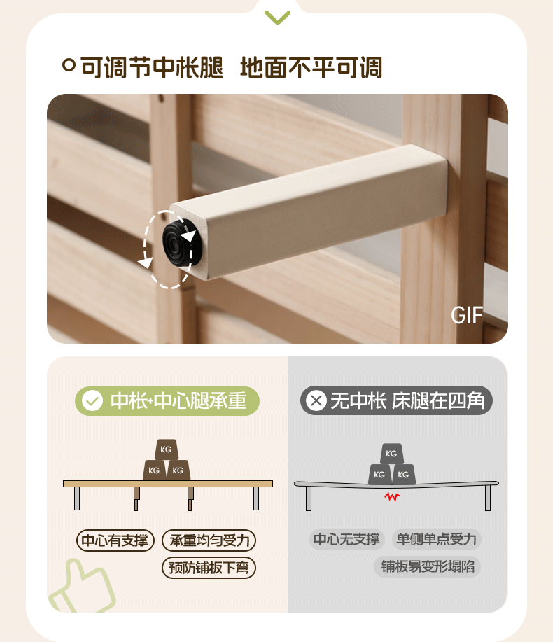 Rubber Wood  Solid Wood Soft Bed Cream Style