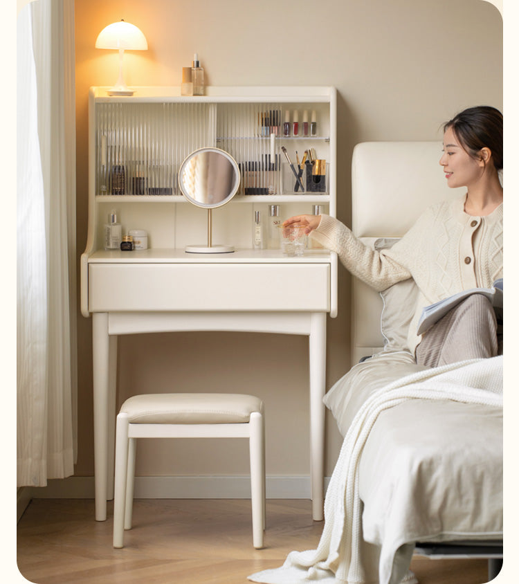 Ash Solid Wood Cream Style Dressing Table.