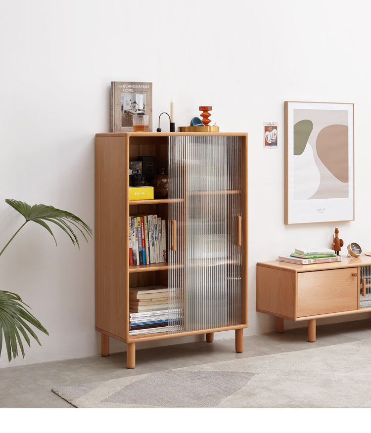 Beech Solid Wood Sliding Door Side Cabinet