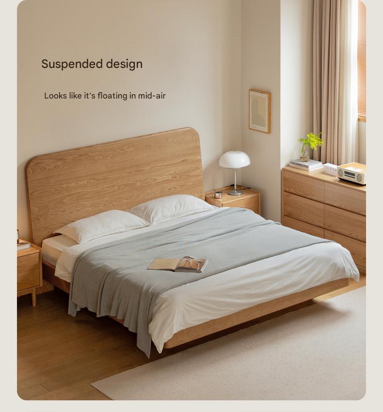 Ash Solid Wood Bed Simple High Headboard.
