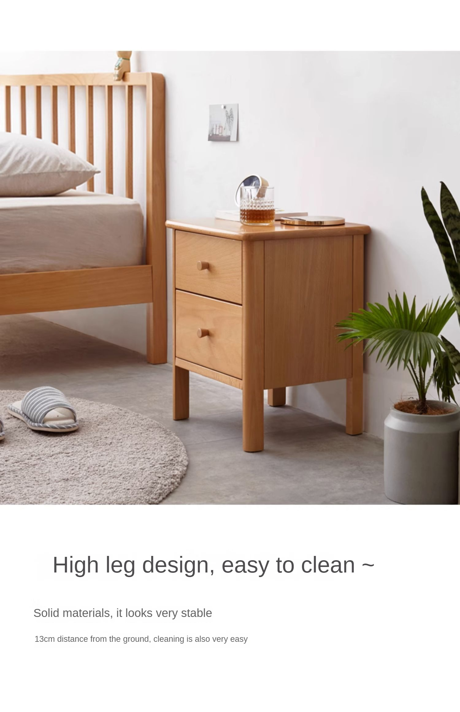 Beech Solid Wood Drawer Nightstand.