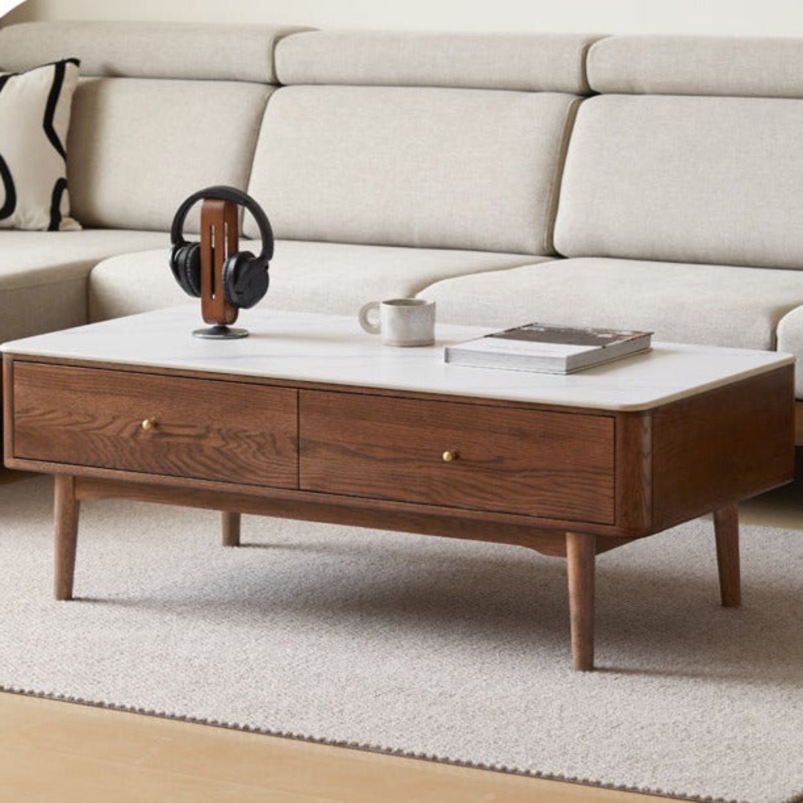 Oak Solid Wood Modern Rock Plate Coffee Table