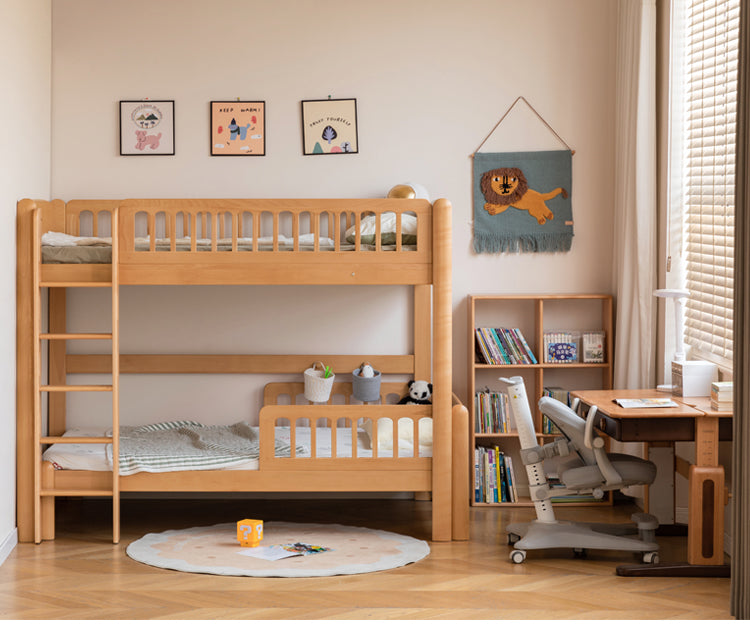 Beech solid wood children's bunk bed.