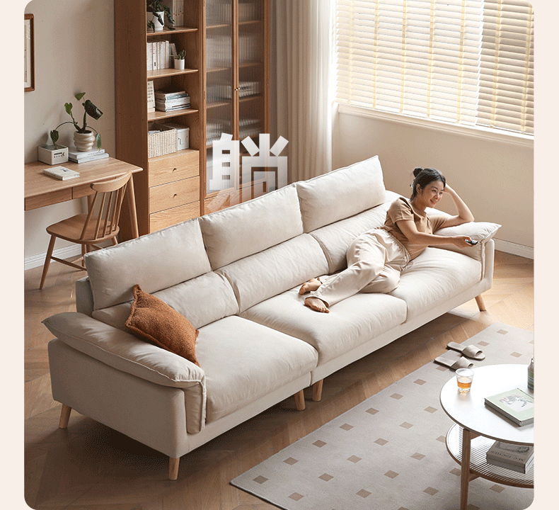 Fabric, Leather Modern White Down Sofa.