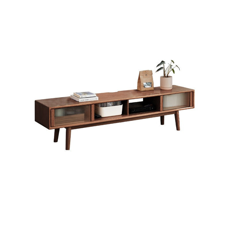 Oak solid wood TV stand glass sliding door"