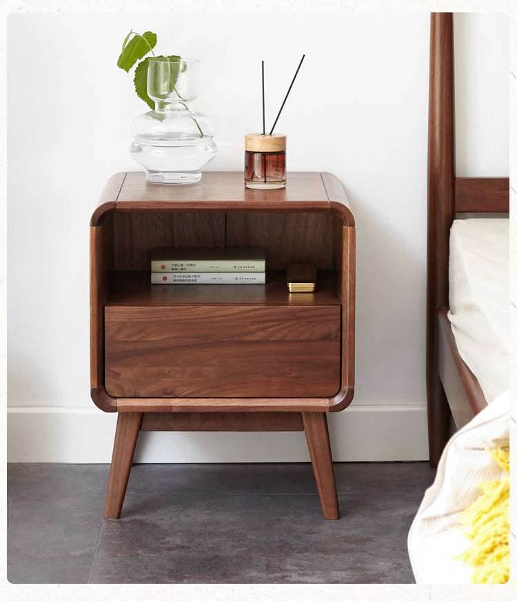 Black Walnut, Ash Solid Wood Modern Nightstand: