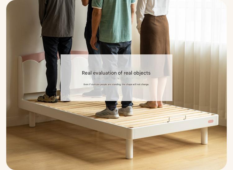 Rubber Solid Wood Cream Style Single Bed.