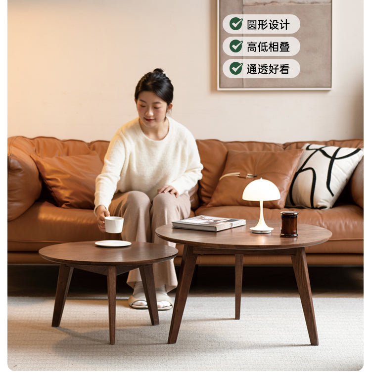 Oak, Solid Rubberwood Round Coffee Table, Walnut color