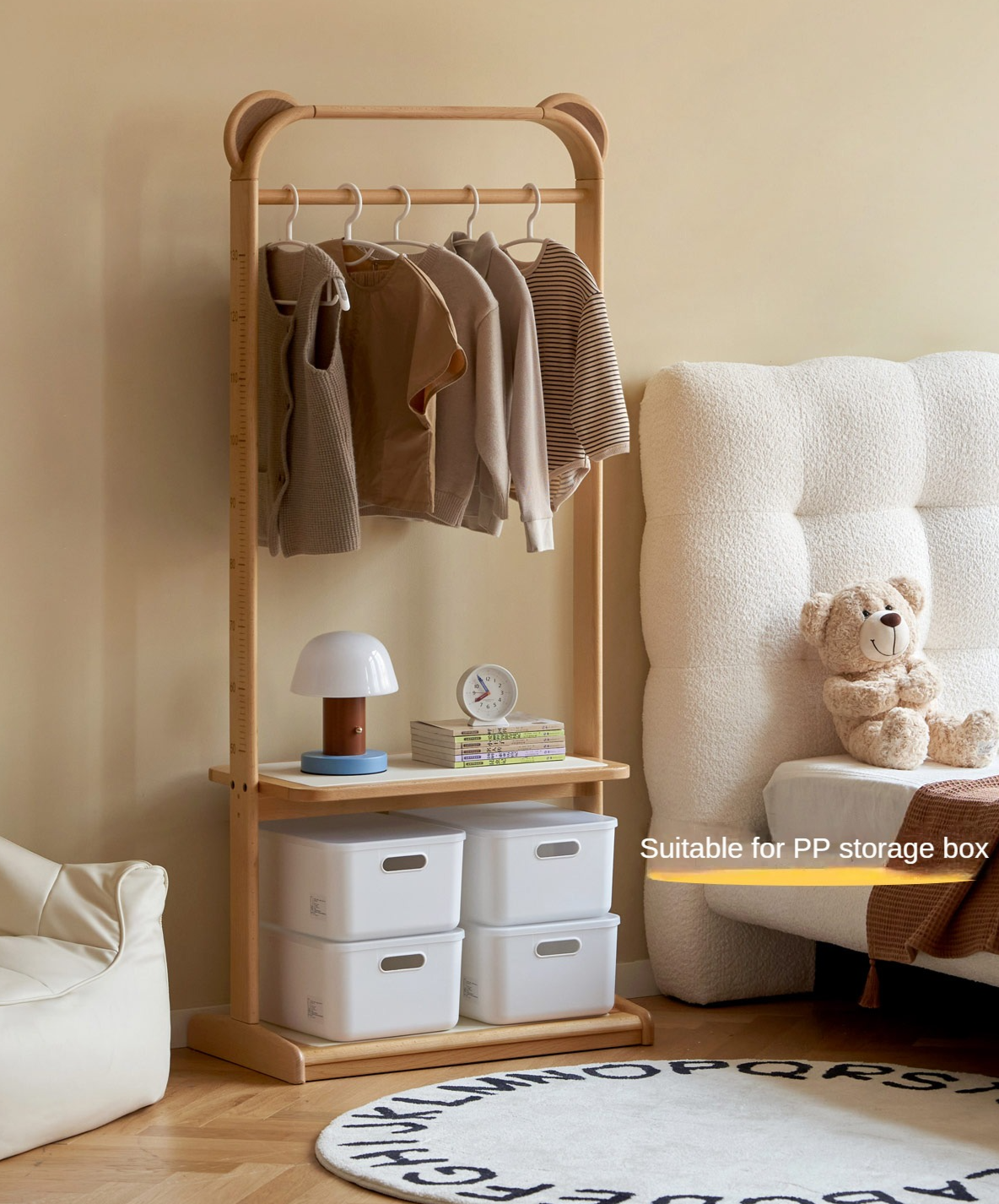 Beech Solid Wood Kids Coat Rack Floor Hanger