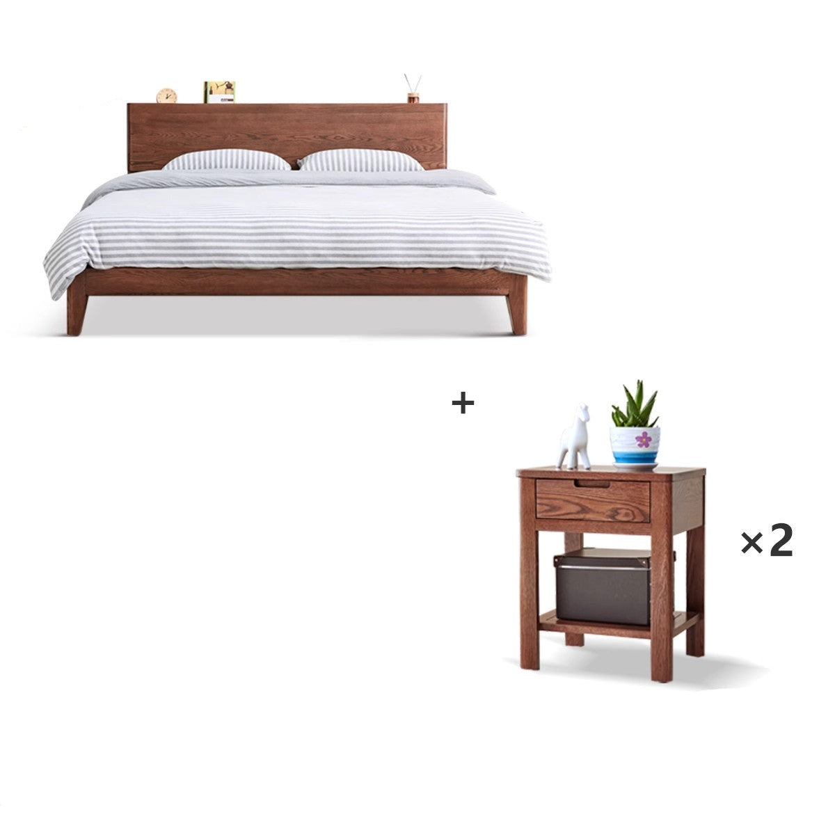 Oak Solid Wood with LED Light Bed
