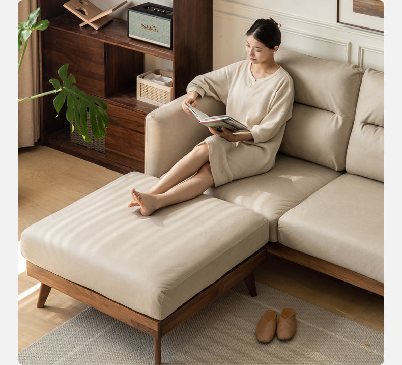 Black Walnut Solid Wood Sofa,Technology Cloth, Fabric.