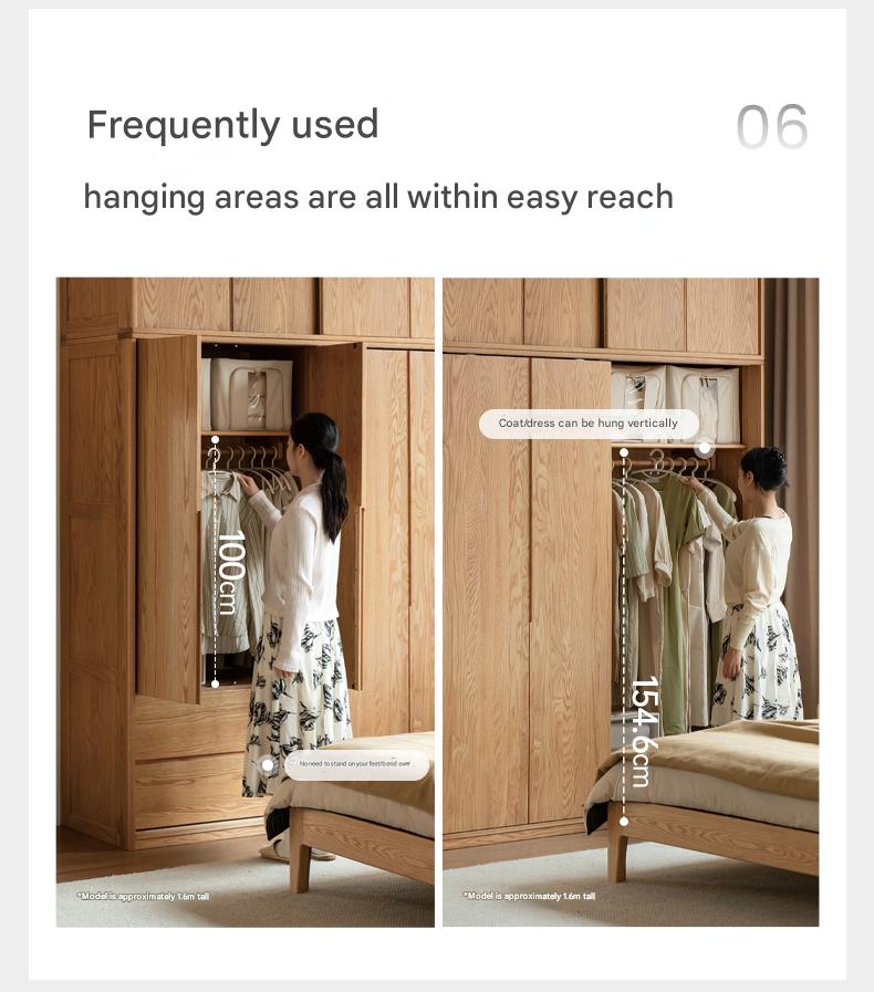 Oak Solid Wood Modern Storage Wardrobe.