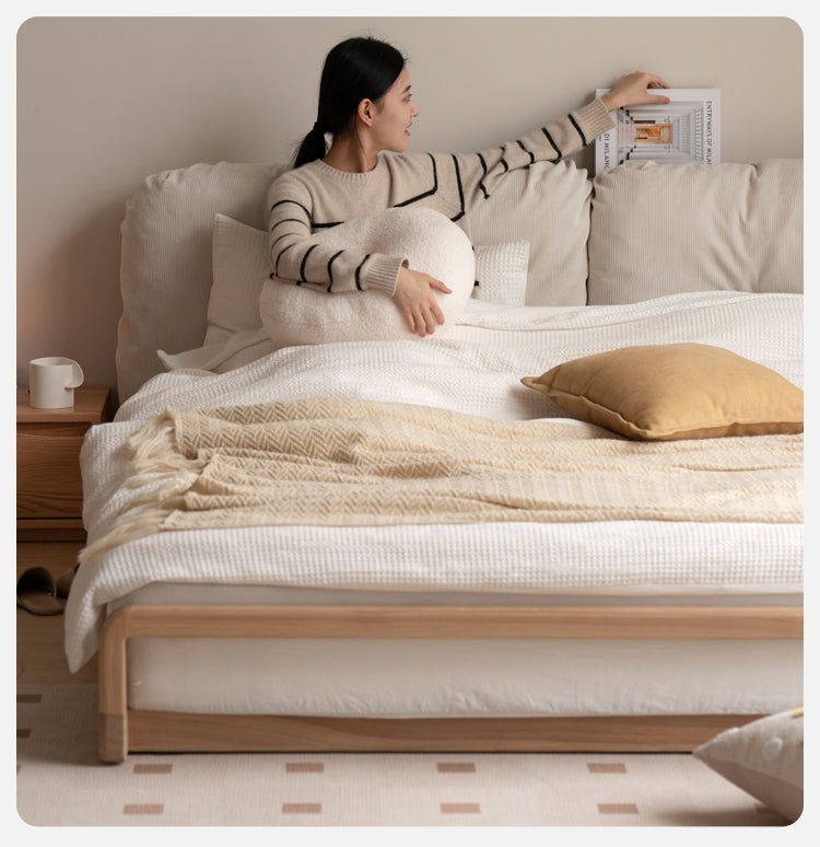 Ash Solid Wood Technology Cloth Floor Bed