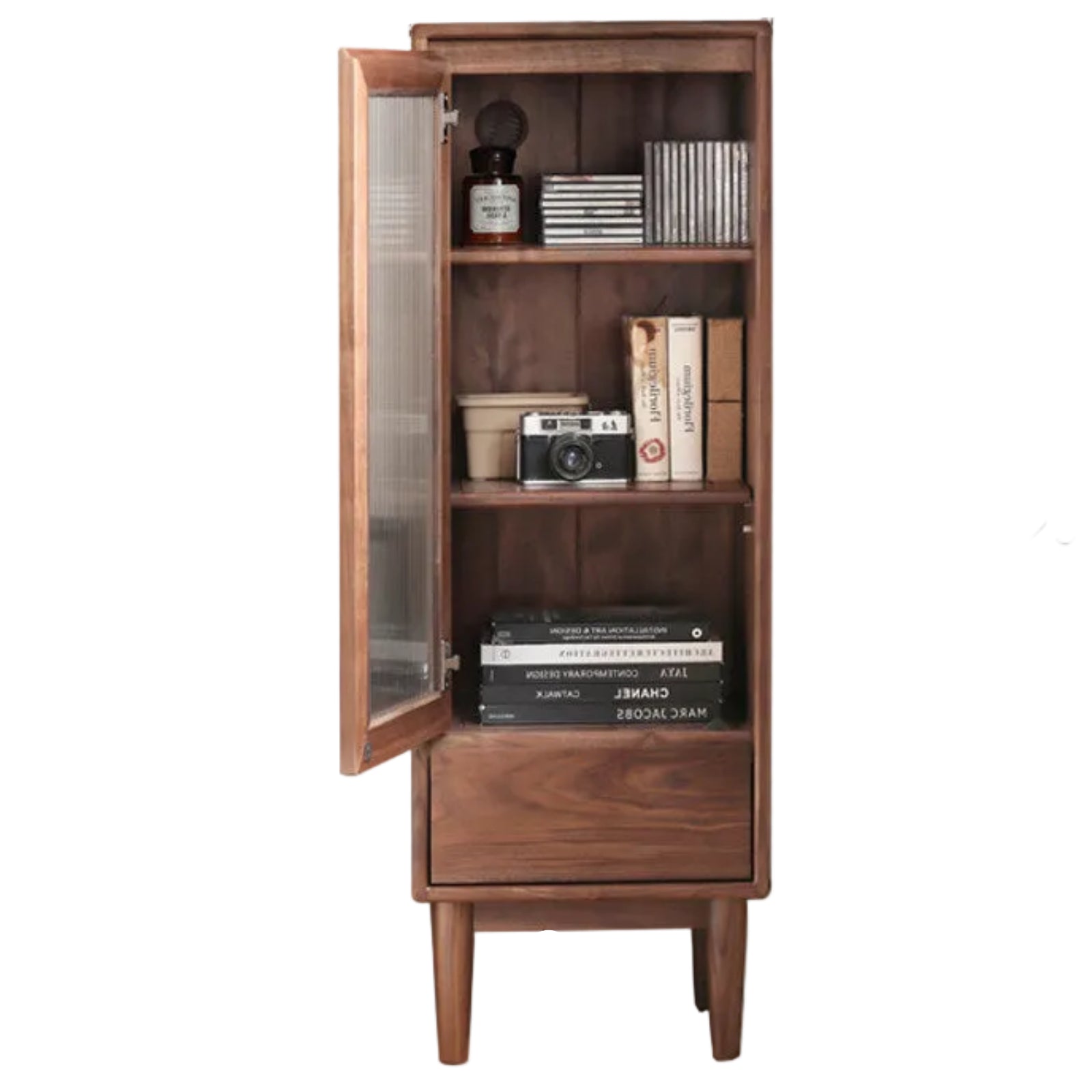 Black Walnut Solid Wood Side Cabinet Narrow Vintage Storage.