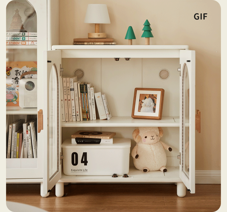 Rubber Solid Wood Cream Style Children's Bookcase.
