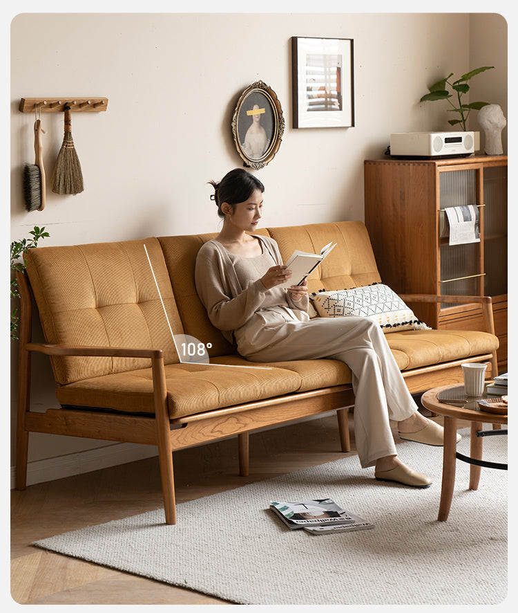 Oak Solid Wood Rattan Vintage Dual-purpose Sofa.