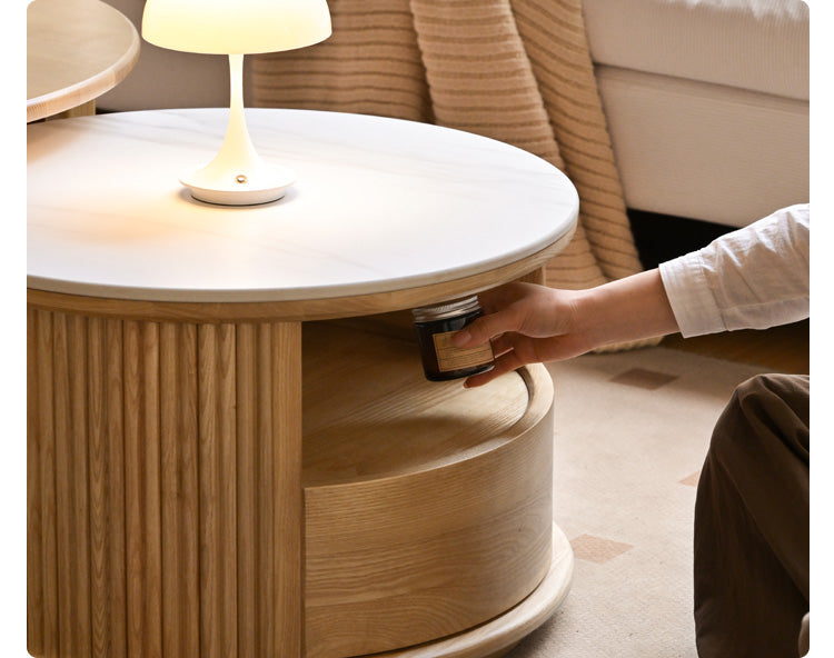 Ash Solid Wood Modern Rock Plate Round Table Coffee