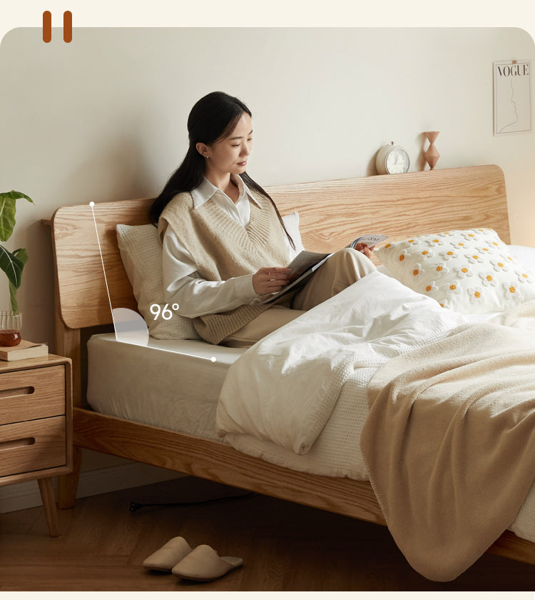 Oak Solid Wood,Rubber Wood Bed Modern Nordic