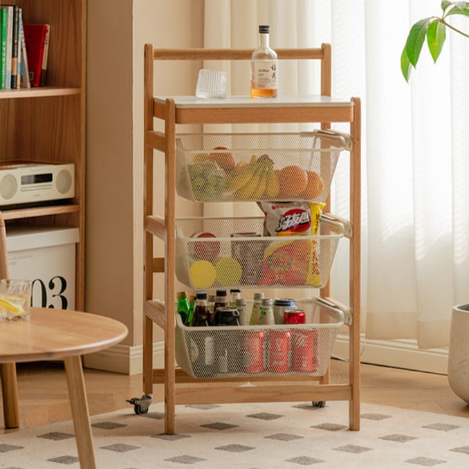 Oak, Beech Solid Wood Mobile Slate Trolley Storage