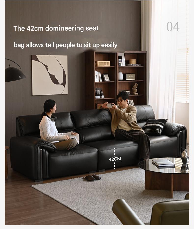 Leather Italian Light Luxury Black Straight Line Sofa