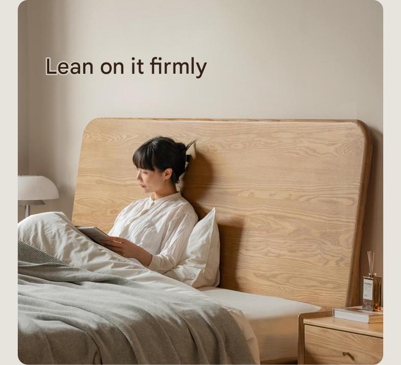 Ash Solid Wood Bed Simple High Headboard.