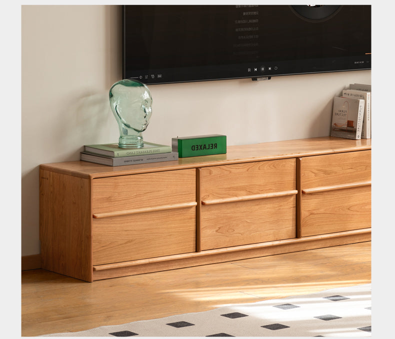 Сherry Solid Wood Modern Floor Storage Locker TV Cabinet.