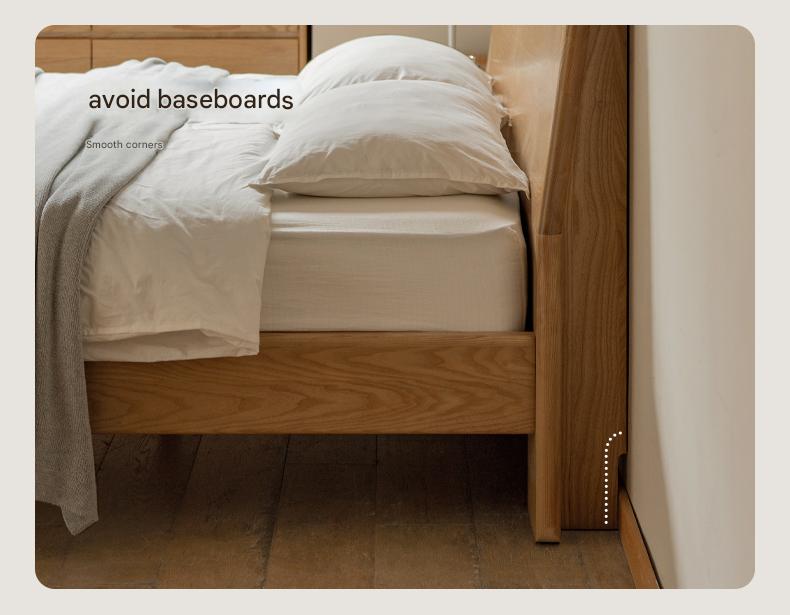 Ash Solid Wood Bed Simple High Headboard.