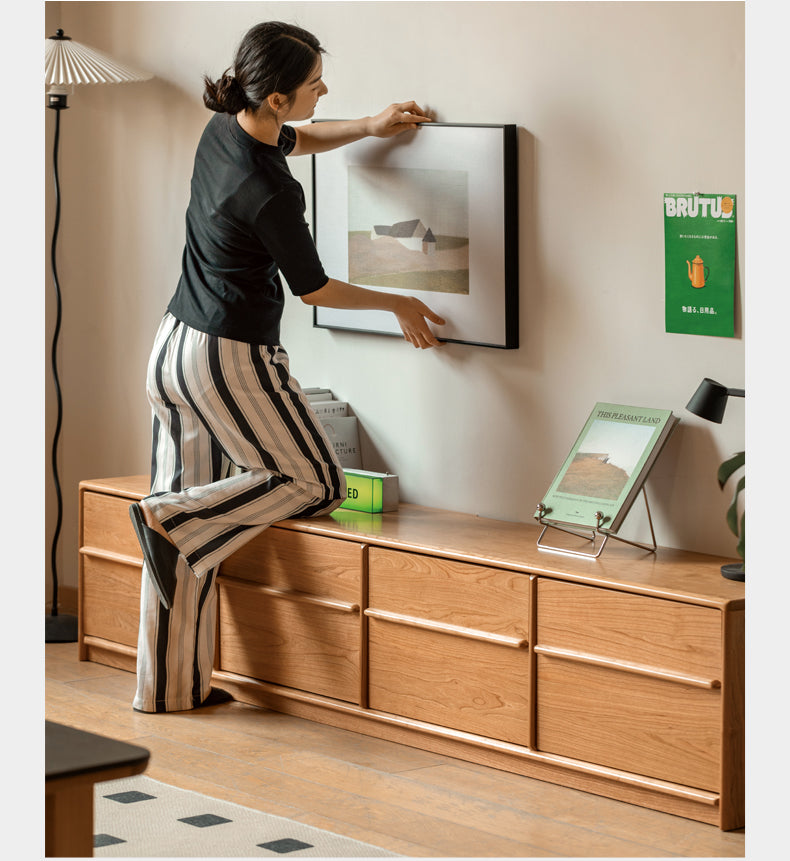 Сherry Solid Wood Modern Floor Storage Locker TV Cabinet.