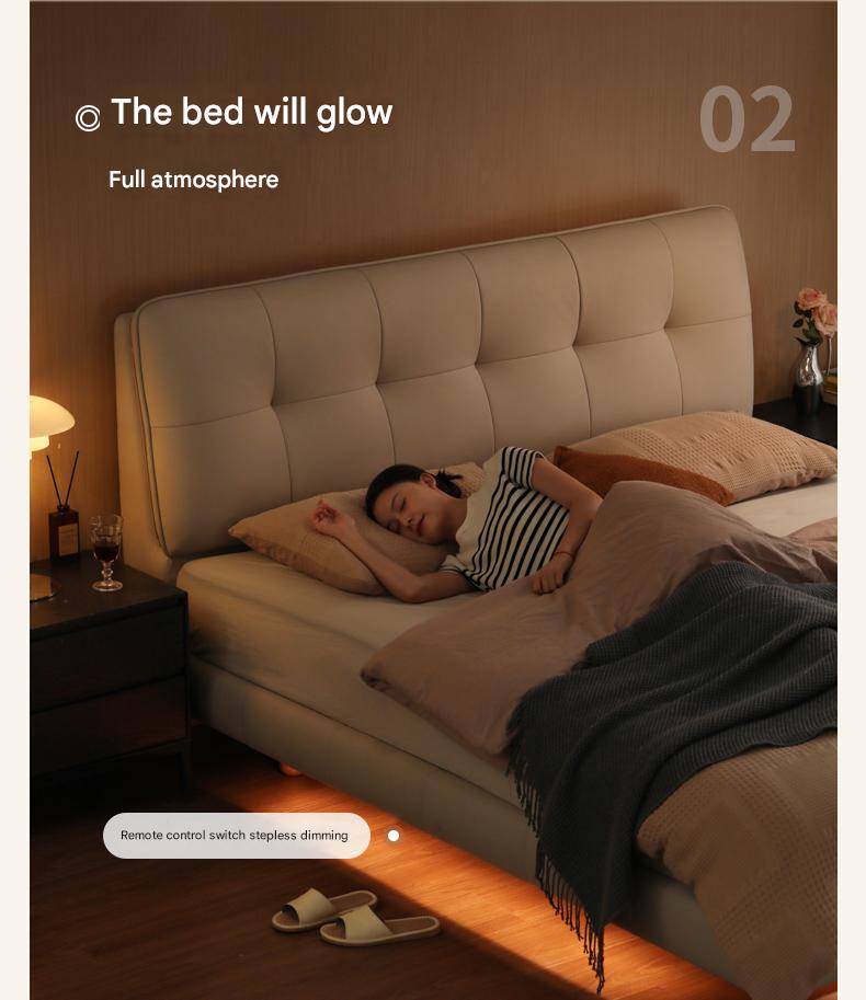 Fabric Genuine Leather Soft Bed Puff Cream Style with Light Bed