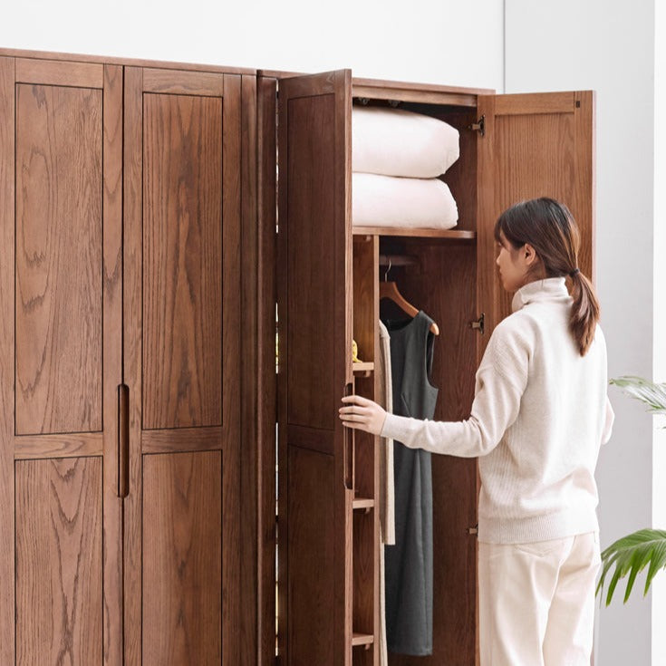 Oak Solid Wood Walnut Color Wardrobe.