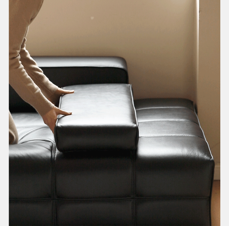 Leather Sofa Italian Black Straight Head Layer Yellow Cowhide.