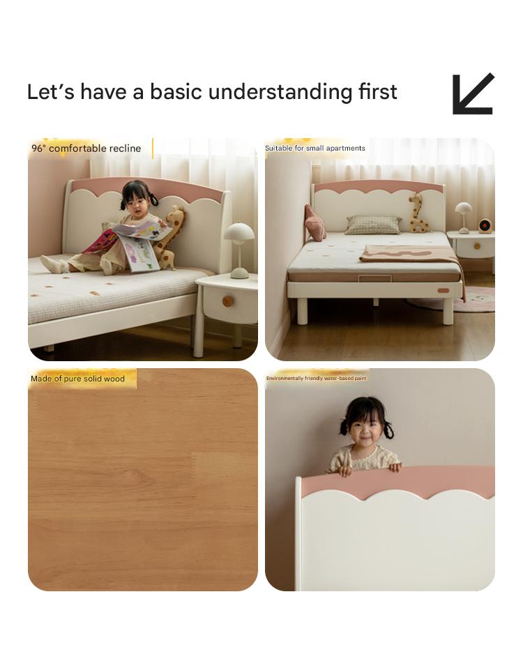 Rubber Solid Wood Cream Style Single Bed.