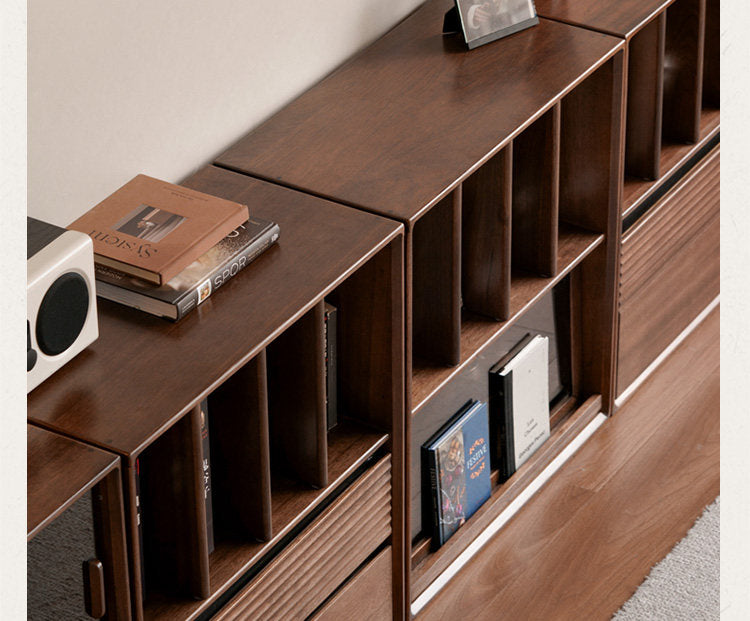 Golden Sandalwood Solid Wood Wall-Mounted Bookcase with Free Combination Grid Design