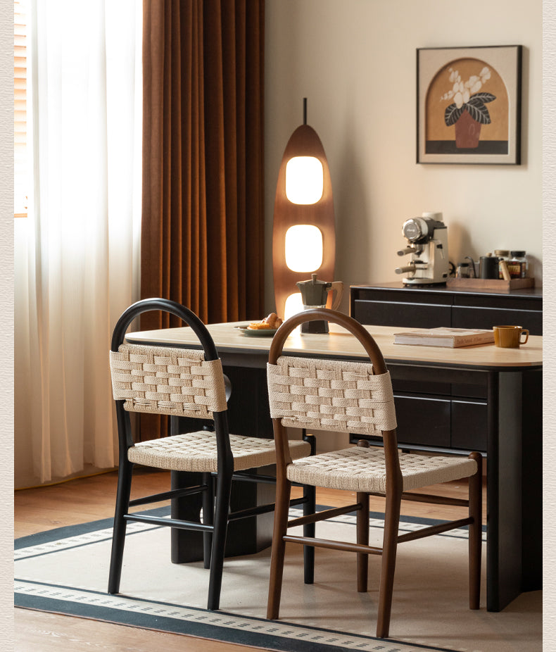 4pcs Solid RubberWood Dining Braided Chair Retro Vintage Style