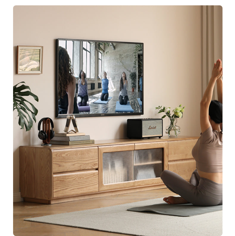 Ash Solid Wood High Floor Storage TV Cabinet.